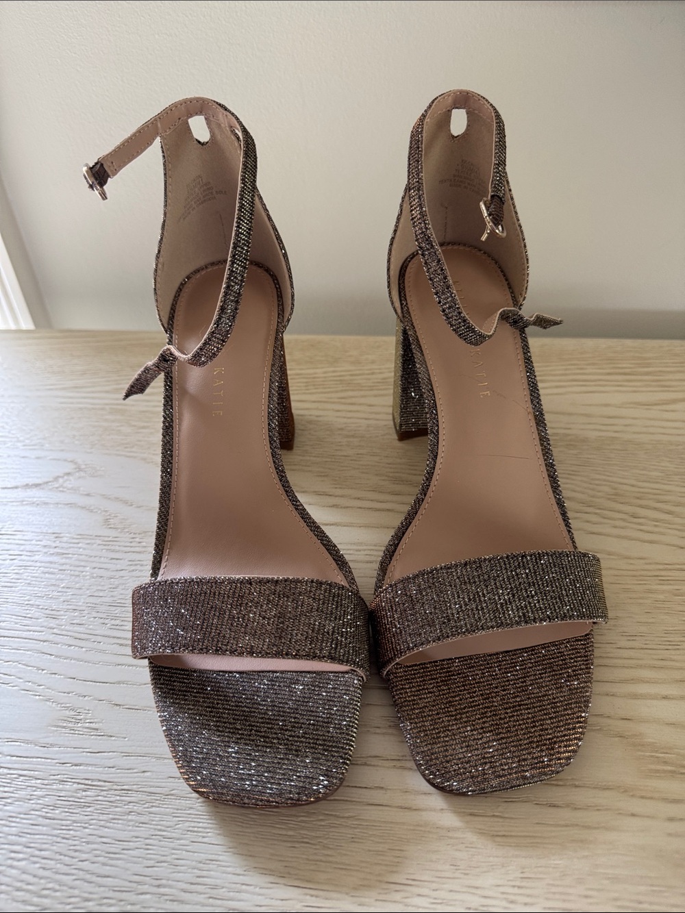Kelly & Katie Metallic Gold Glitter Block Heel Sandals